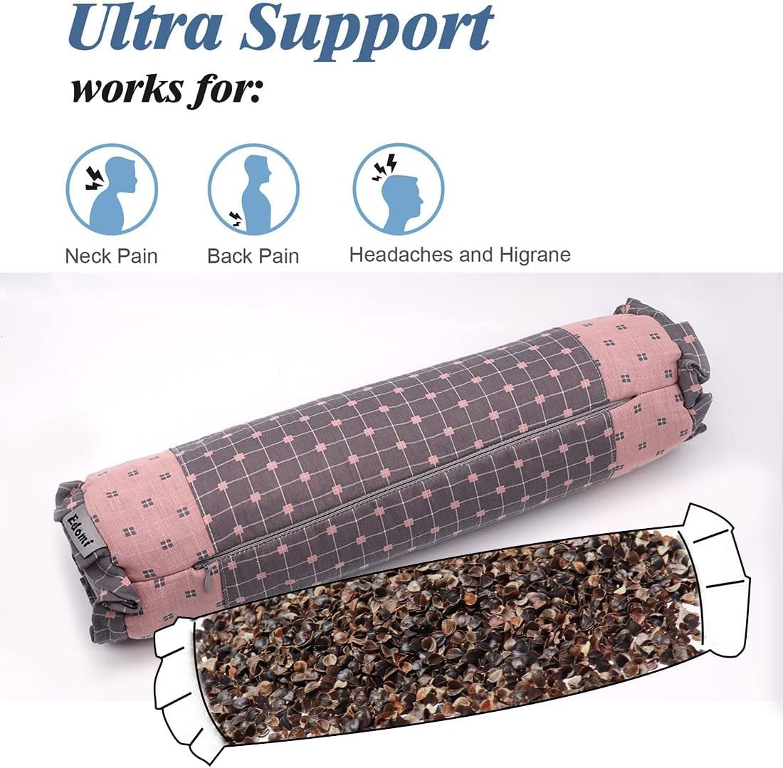 Cervical Buckwheat Roll Pillow for Sleeping,15.7"x5.9" Buckwheat Hulls Pillows Filling, Triangle Pillow for Neck Support Yoga Bolster, Adjustable Fill for Neck Pain Relief,Gray