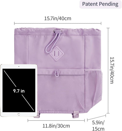 WANDF Drawstring Backpack for Women, Lightweight Gym Bag with Yoga Mat Strap, Water-Resistant String Backpack with Mesh Pocket (Grey, Patent Pending)