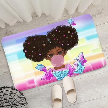 Black Girl Area Rug for Bedroom African Black Girls Floor Rugs for Living Room Playroom Cartoon Art Home Decor Soft Yoga Mats for Women Afro Purple 47" x 31" (2.7 x 3 Feet)