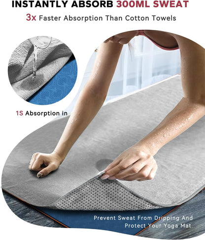 HAPBEAR Hot Yoga Towel with Non-Slip Grip Dots, Super-Absorbent Microfiber Yoga Mat Towel for Sweaty Bikram, Pilates and Studio Workouts - Grey