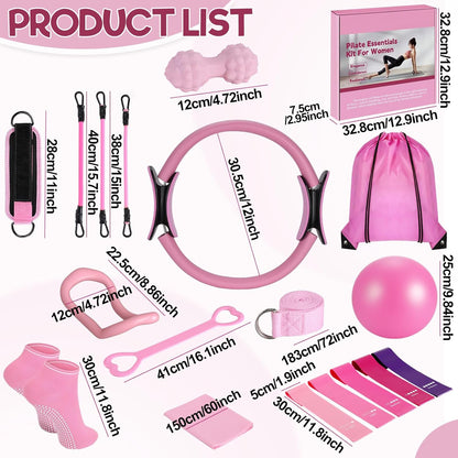 19 Pack Pilates Ring Set for Womem, Home Workout Equipment with 12 inch Magic Circle Pilates Ring and Ball Set, 5 Resistance Bands, Magic Circle, Grip Socks & Accessories for Full Body Toning