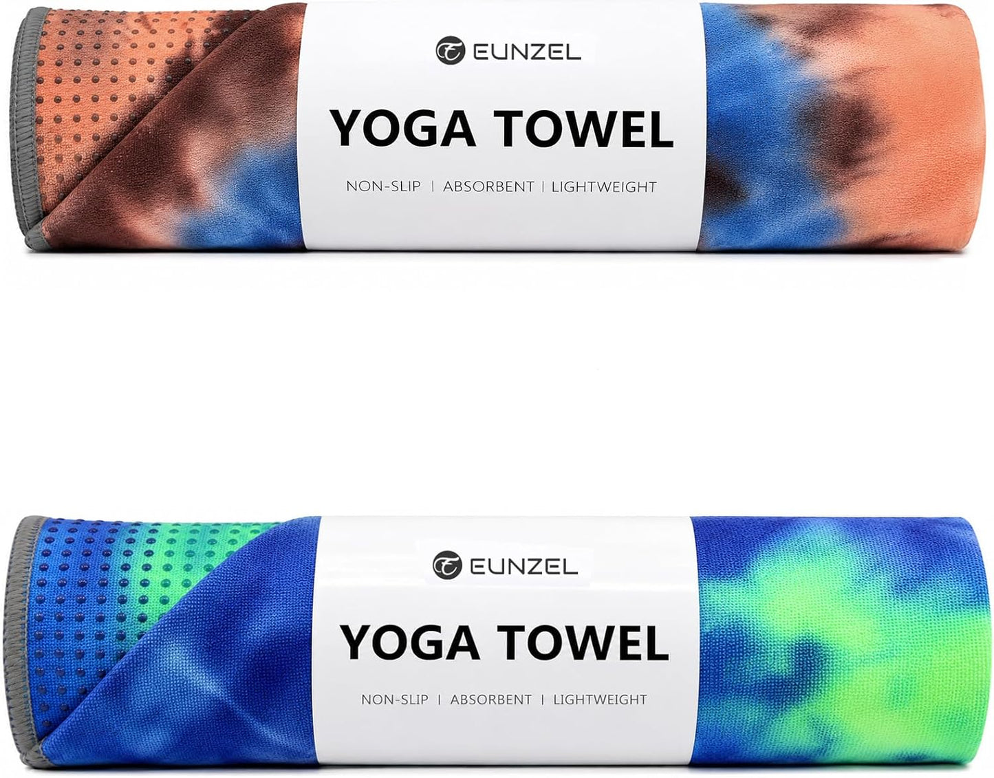 Eunzel Yoga Towel,Hot Yoga Mat Towel with Grip Dots Sweat Absorbent Non-Slip for Hot Yoga, Pilates and Workout 24" x72", Purple & Blue
