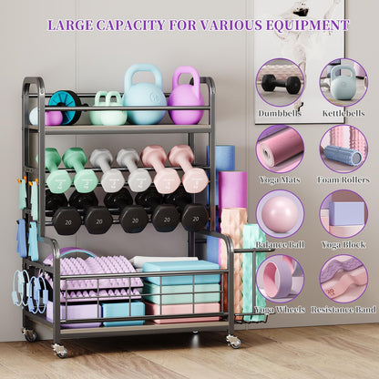 Homeiju 450LBS Dumbbell Rack,Weight Rack for Dumbbells,Weight Rack for Home Gym,Home Gym Storage for Strength Training Dumbbell Racks Stand with Wheels&Hooks