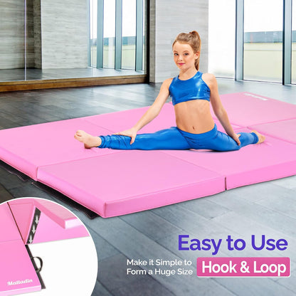 Matladin 6' Folding Tri-fold Gymnastics Gym Exercise Aerobics Mat, 6ft x 2ft x 2in PU Leather Tumbling Mats with Hook & Loop Fastener for Stretching Yoga Cheerleading Martial Arts