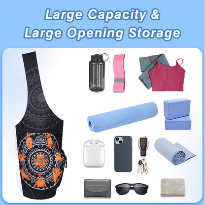 Yoga Mat Bag - Large Opening Long Tote Yoga Mat Carrier Holder Bag with Waterproof Wet Zipper Pocket and Drawstring Water Bottle Pocket - Yoga Bag Fit Most Size Mats