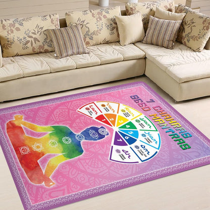 Chakra Area Rug, Meditation & Yoga Carpet for Living Room, Bedroom Mandalas Boho Style Non-Slip Machine Washable Rugs for Women Adults Yoga Lovers Bohemian Floor Mat Office Decor (YOGA-DS01)