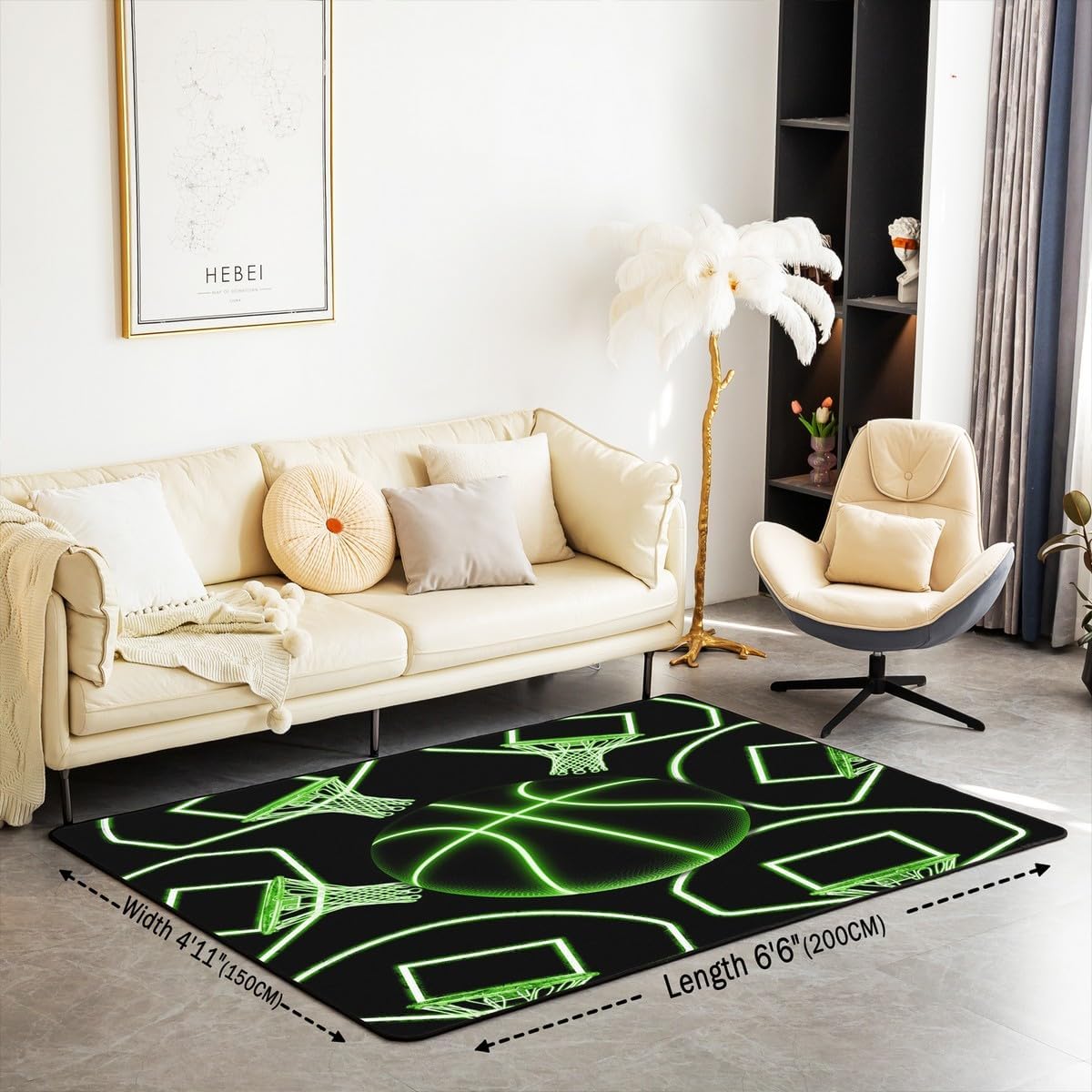 jejeloiu Basketball Living Room Rugs for Bedroom 5x7 Kids Gaming Sports Decor Carpet for Boys Girls Teens Ball Games Area Rug Soft Gift for Basketball Lover Grey and Black Room Decor