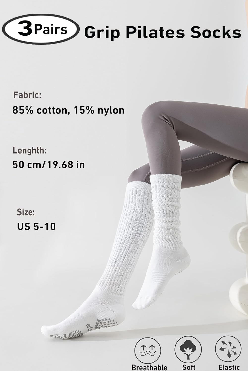 Hstyle Grip Pilates Socks for Women, Slouch Scrunch Yoga Barre Socks for Hospital Workout