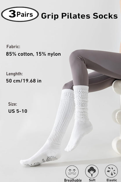 Hstyle Grip Pilates Socks for Women, Slouch Scrunch Yoga Barre Socks for Hospital Workout