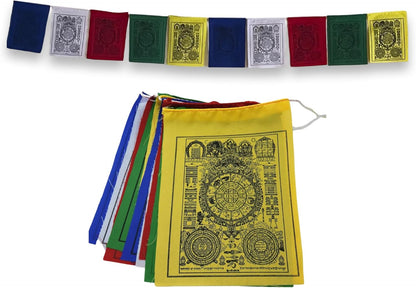 Tibetan Prayer Flags Astrology Zodiac Wheel – Handmade Cotton Buddhist Prayer Flags for Positive Energy, Meditation, Outdoor Spiritual Decor (Set of 10)