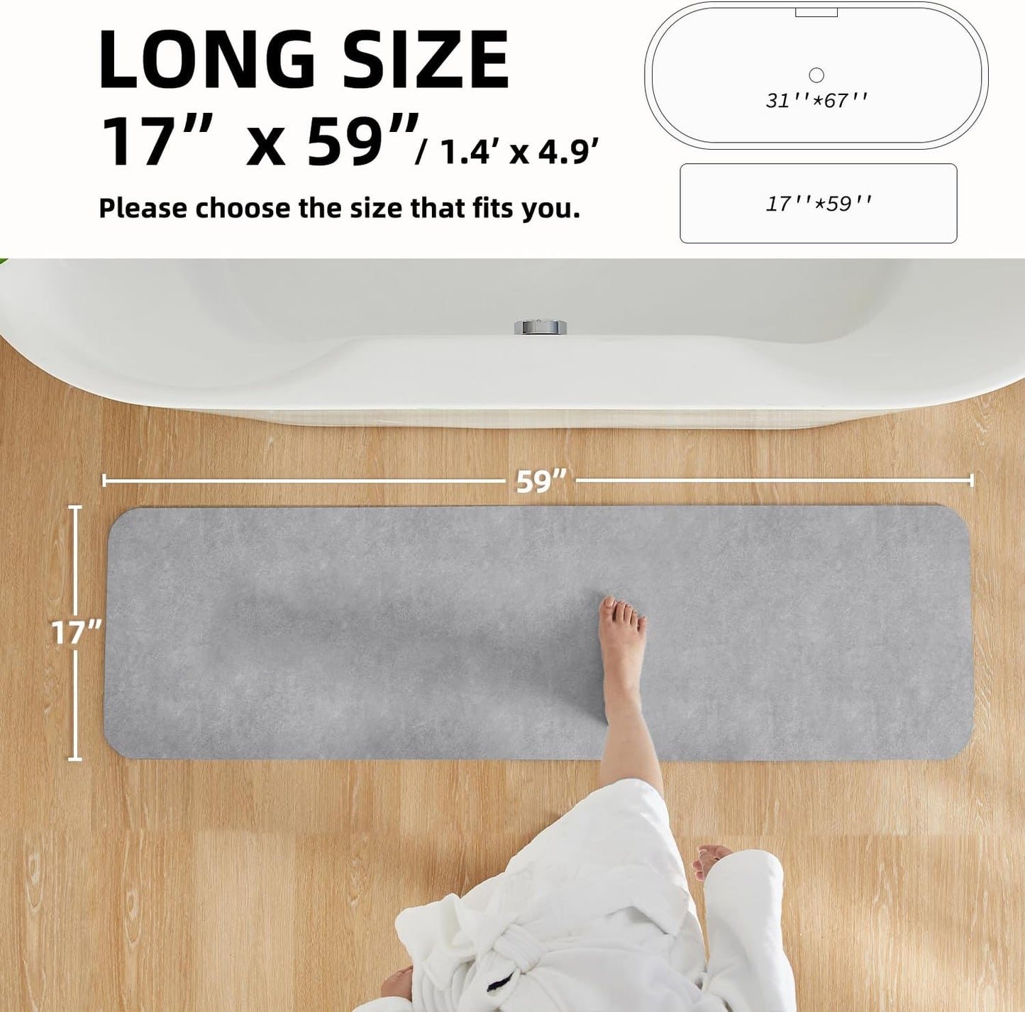 TYUU Bath Mat, Bathroom Rugs Non Slip Washable Thin Absorbent Quick Dry Bath Mat Fits Under Door Bathroom Floor Mat Perfect for Bath, Shower, or Sink 24"x36" Dark Grey
