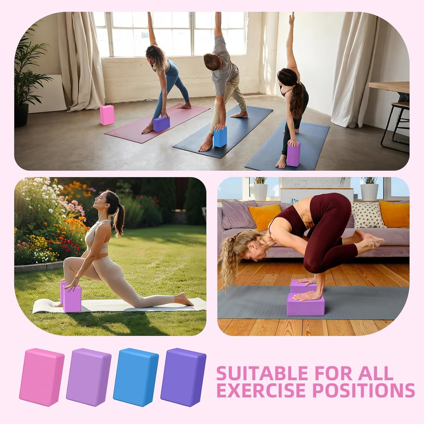 1 Pack Large Foam Yoga Blocks 9x6x4 Inches, Sturdy Pilates Block, Workout Block, Non Slip Surface Yoga Brick for Pilates Meditation, Stretching and Toning, Pink