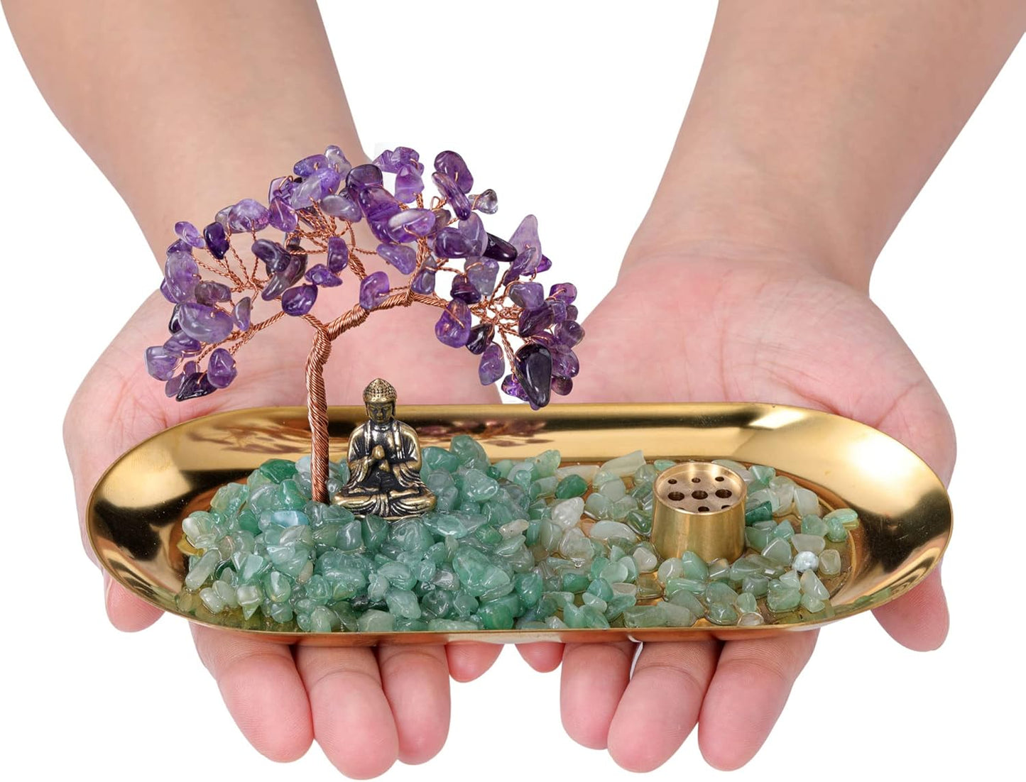 Jovivi Crystal Incense Holder for Sticks, Mixed Healing Crystal Stone Money Tree Buddha Statue Set Incense Burner, Incense Trays for Wealth, Good Luck,Yoga Meditation Home Decor