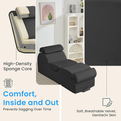ijuicy 25 Inch Home Stretch Yoga Chair, Velvet Fitness Yoga Chaise Lounge Chair Indoor, Yoga Training Reliner with Adjustable Footrest & Headrest, Light Grey