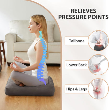 Meditation Floor Pillow Set of 1, Square Large Pillows Seating for Adults, Meditation Cushion Pillow,Tufted Corduroy Cushion for Tatami Living Room or Yoga, Light Gray, 22x22 Inch