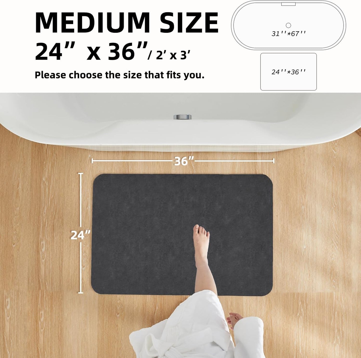TYUU Bath Mat, Bathroom Rugs Non Slip Washable Thin Absorbent Quick Dry Bath Mat Fits Under Door Bathroom Floor Mat Perfect for Bath, Shower, or Sink 24"x36" Dark Grey