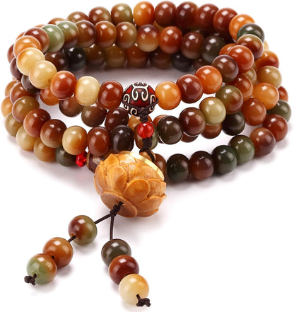 Mala Bead Strand Bracelet, 108 Buddhist Prayer Beads Yoga Meditation Green Malachite Beads Necklace Women man
