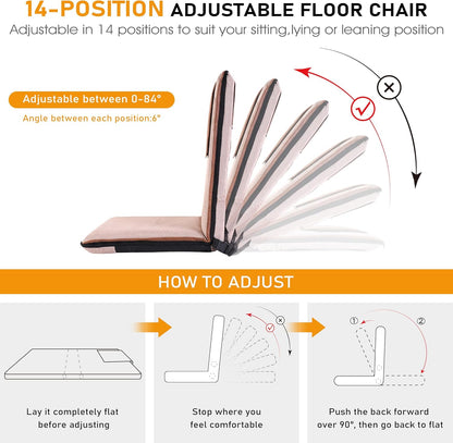 Floor Chair with Back Support 14-Position Adjustable Floor Chair Portable Ground Seating for Adults & Kids Foldable Meditation Seat with Japanese KOYO Bearings & Washable Linen Cover (Coffee)