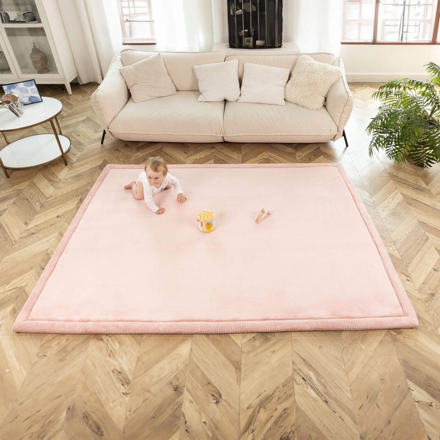 Hakuna Matte CloudSoft Mat for Floor 60" x 80" Beige – Coral Velvet Memory Foam Rug – Non-Slip, Water-Resistant