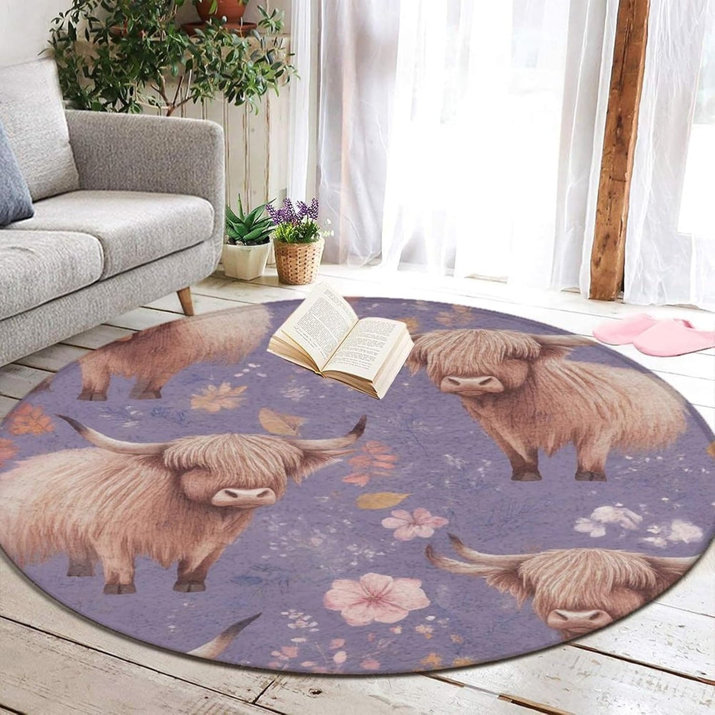 Room Sofa Yoga Soft Round Carpet, Home Decor Non Slip Kitchen Office Circle Rug, Machine Washable Modern Round Area Rug Beach Turtles, 60inch