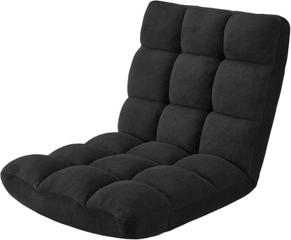 Folding Floor Gaming Chair 14-Poistion Cushioned Adjustable Floor Lazy Sofa Chair w/Breathable Cotton & Skin-Friendly Coral Velve for Adults & Kids Perfect for Reading Gaming Meditating, Grey