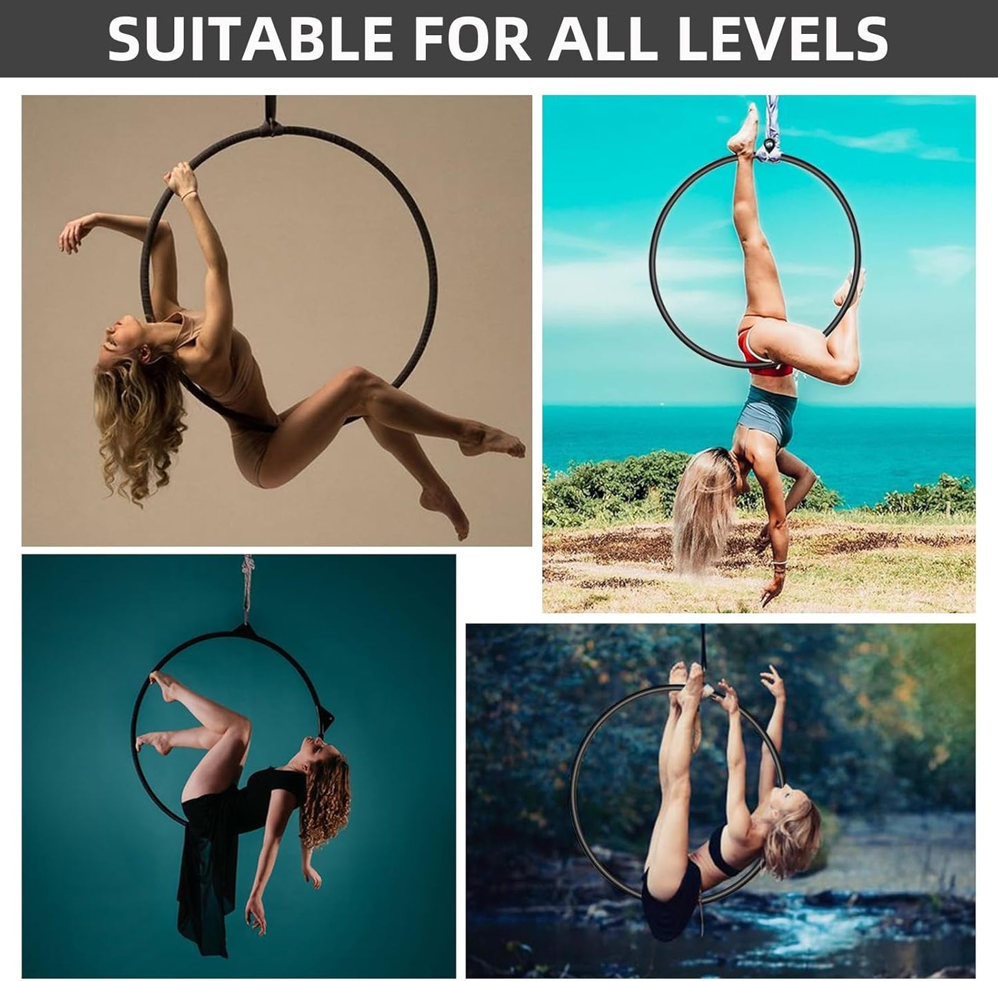 PRIOR FITNESS Aerial Lyra Hoop Set for Adults Suspension Professional Ring Fitness Stainless Steel Single Point Aerial Hoop Equipment Kit(Tube Dia:25mm and 32mm)