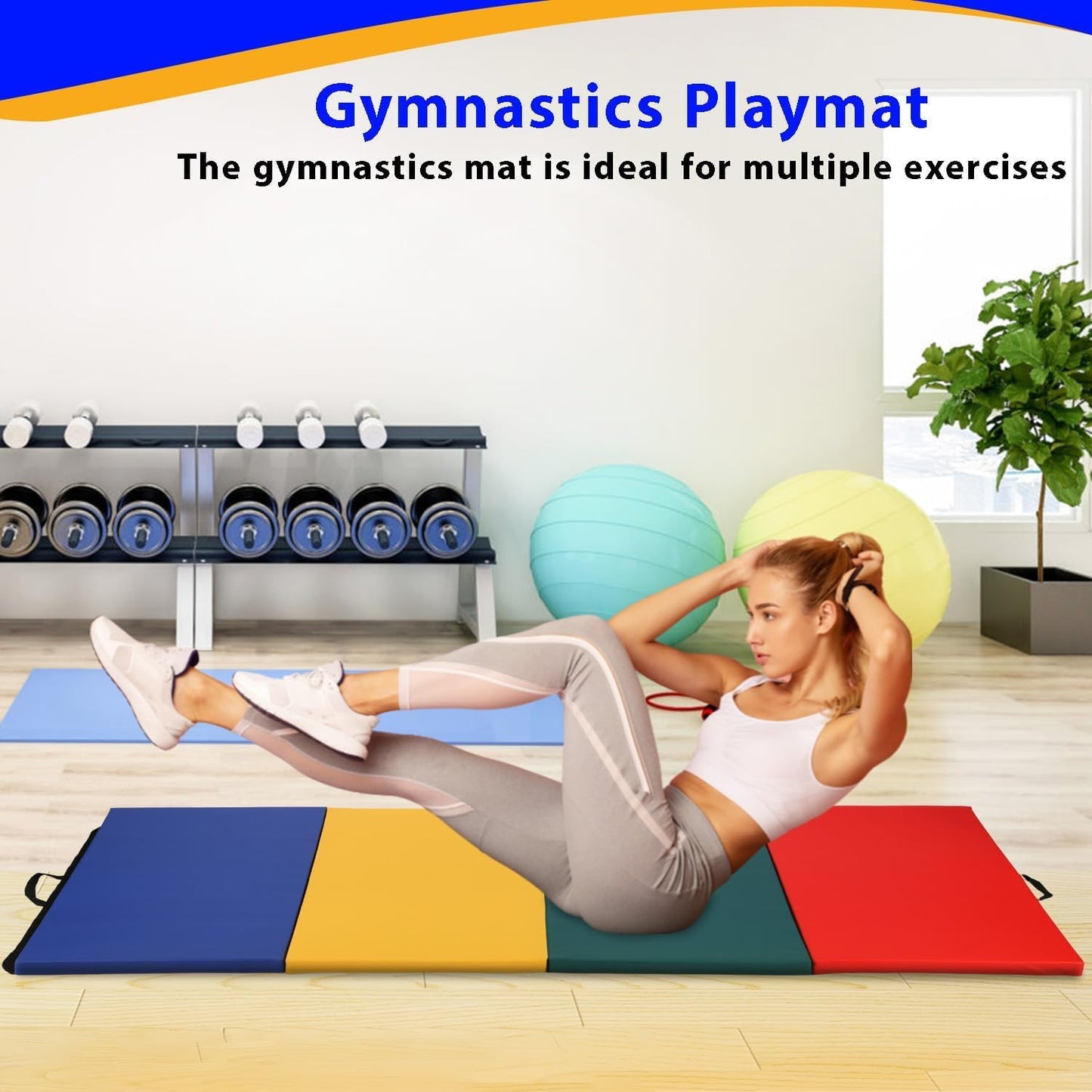Gymnastics Tumbling Mats Portable Gymnastics Mat Folding Tumbling Mat Thick Yoga Mat Exercise Mat with Carrying Handles for home Workout outdoor Yoga Gymnastic