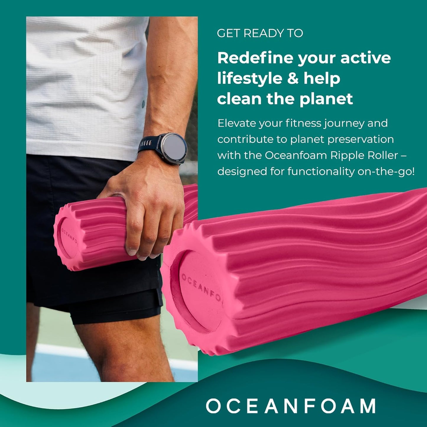 Oceanfoam Ripple Travel Foam Roller (11" x 3.35") Firm Mini Foam Roller for Physical Therapy, Deep Tissue Massage, Back Pain - High Density, Ergonomic Wave Textured - Yoga, Pilates, Exercise (Natural) - Colors A