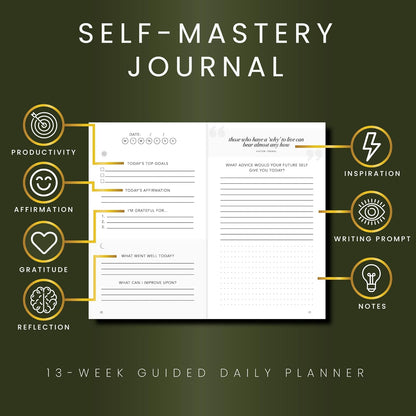 Self-Mastery Journal for Men with Prompts - 13 Week Guided Gratitude Journal - 5 Minute Journal - Reflection Manifestation Journals for Mindfulness - Self Care Journal - Goal Journal for Women & Men