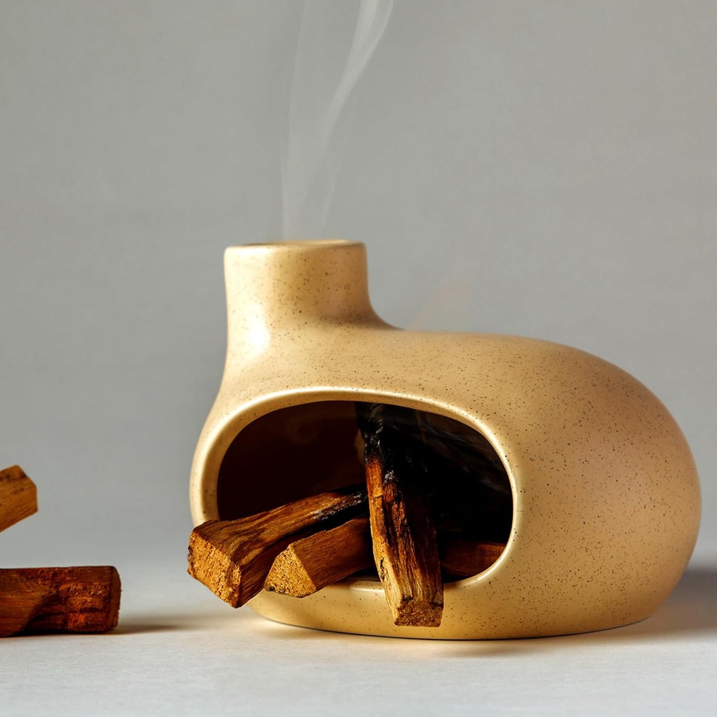 MOUGIGI Terracotta Palo Santo Holder - Modern Chiminea Incense Burner for Yoga, Meditation, and Energy Cleansing - Wood Sticks Dish, Sage Ash Catcher, Smudge Bowl, Cone Burner - Unique Meditation Gift