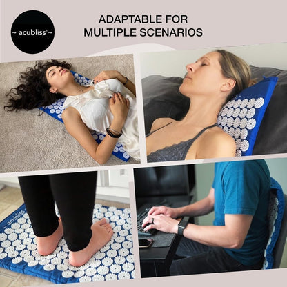 Premium Acupressure Mat, Strap & Pillow 3 piece Gift Set, 12,348 Acupuncture Pressure Points for Back Pain Relief, Increased Energy, Relaxation, Drawstring Bag, Deep Blue