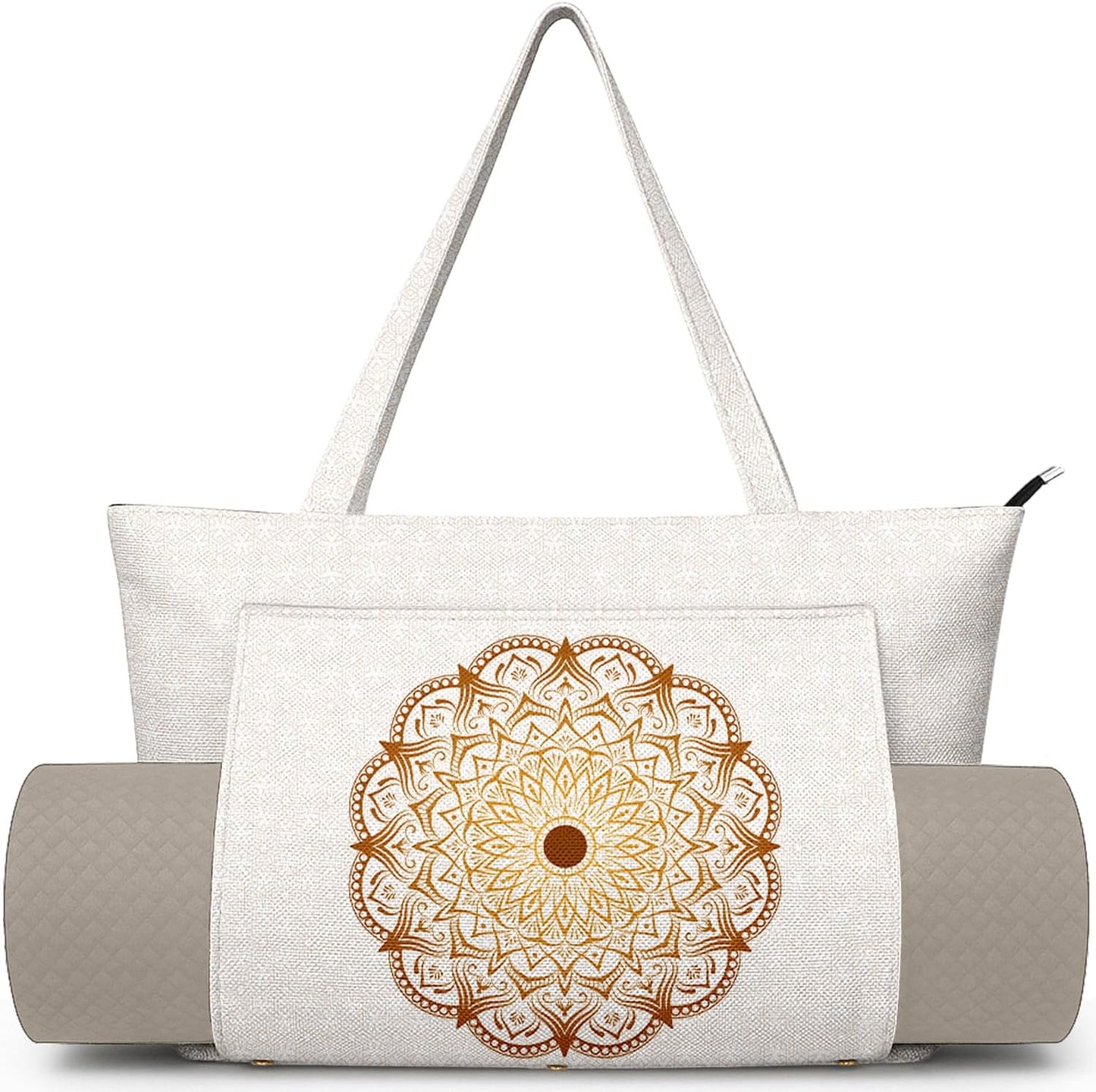 Yoga Bag for Women, Large Canvas Yoga Mat Tote Bag with Yoga Mat Carrier - Large Mat Pocket Fitness Tote for Pilates, Gym, Travel, Office & Beach