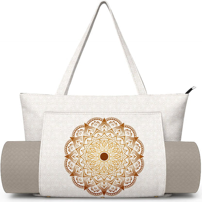 Yoga Bag for Women, Large Canvas Yoga Mat Tote Bag with Yoga Mat Carrier - Large Mat Pocket Fitness Tote for Pilates, Gym, Travel, Office & Beach