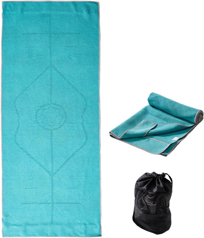Yoga Mat Towel with Alignment Lines, 72"x 24" Mat-Sized, Anti-Slip Cover for Hot Yoga Pilates Exercise Fitness with Mesh Storage Bag (Dark Grey)
