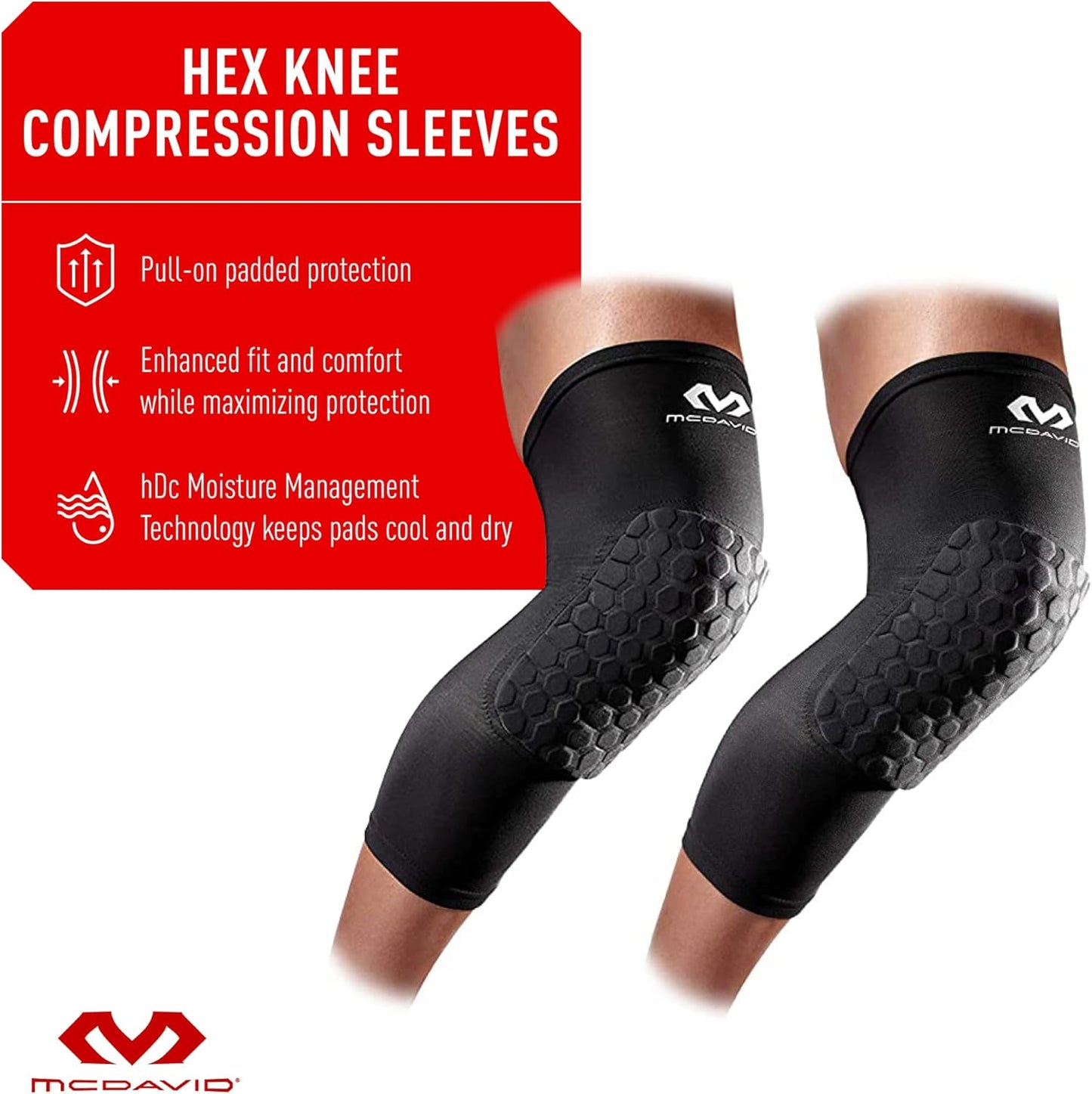 Knee Compression Sleeves: McDavid Hex Knee Pads Compression Leg Sleeve for Basketball, Volleyball, Weightlifting, and More - Pair of Sleeves