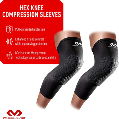 Knee Compression Sleeves: McDavid Hex Knee Pads Compression Leg Sleeve for Basketball, Volleyball, Weightlifting, and More - Pair of Sleeves