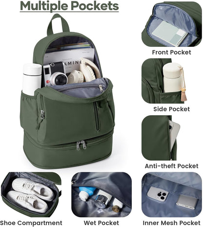 Gym Backpack for Women Men, Dance Backpacks With Shoe Compartment, Sports Back pack For Yoga Fitness Beach Hiking Sports(Green)