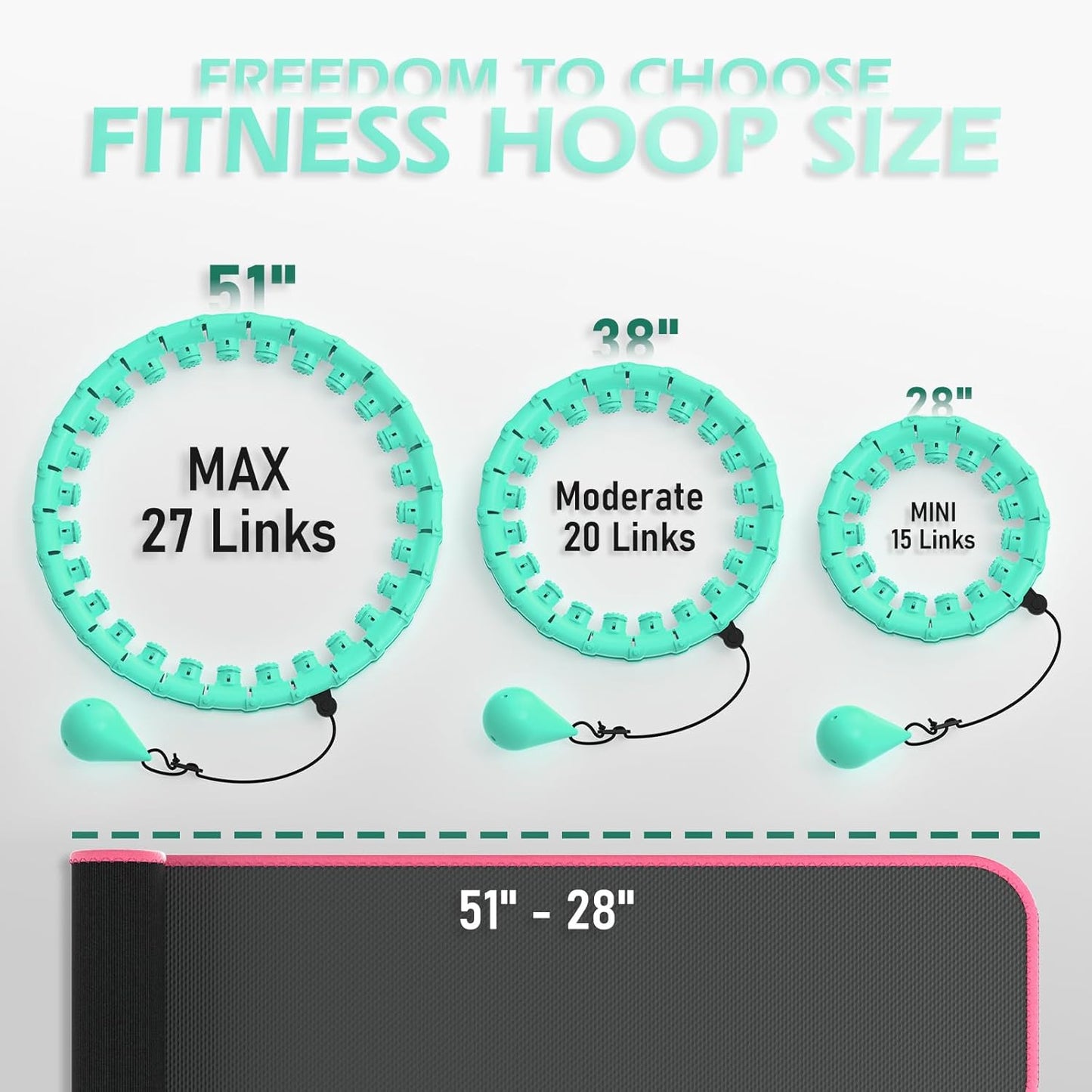 JLoibao Weighted Hula Circle for Adults Weight Loss, Infinity Fitness Hoop Plus Size 51 Inch with Sweat Belt, Include 27 Detachable Links and Waist Trainer for Women