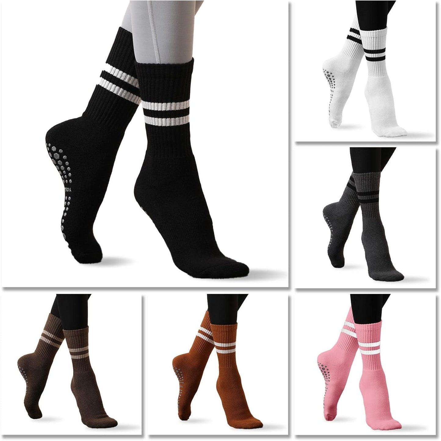 Flydo Pilates Grippy Socks with Grips for Women Yoga Non Slip Long Socks for Pure Barre, Ballet,Dance Workout 2-5 Pack
