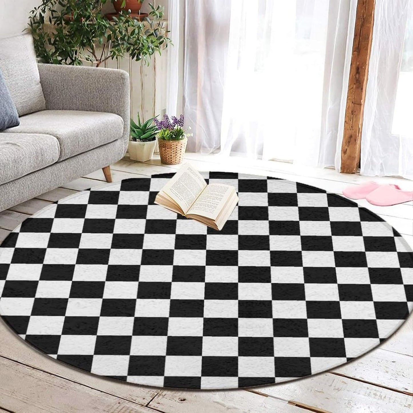 Soft Round Yoga Carpet, Large Home Decor Mat, Non-Slip Machine Washable Kitchen Office Circle Rug Compatible with Cool Norse Viking Vegvisir Runic Compass