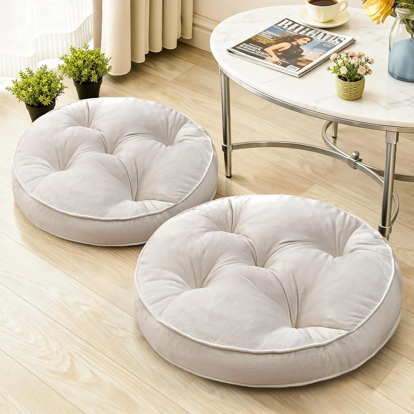 1 MIDDLE ONE Floor Pillow Set of 2, Memory Foam Meditation Cushion, Floor Cushions for Adults Sitting, Large Square Seat Cushions for Yoga, Living Room, 20x20 Inch (Grey)