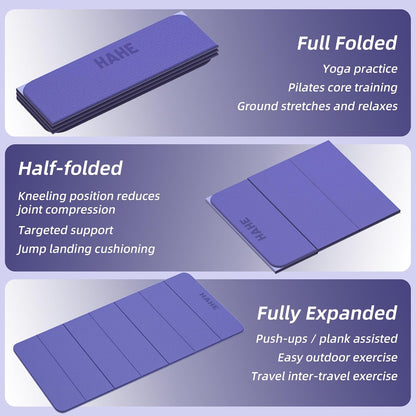 HAHE Foldable Yoga Exercise Mat, 74"Lx32"Wx1/3"Thick, TPE Multi-purpose Workout Mats with Non-slip Surface, Portable for Yoga/Pilates/Studio/Home Gym