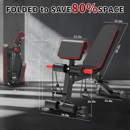 Adjustable Weight Bench - Utility workout Benches for Exercise, Free Installation Design for Portable Fitness Strength Training Equipment at Home Gym