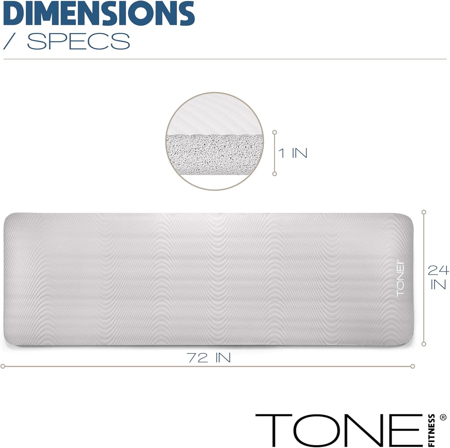 Tone Fitness 1-Inch Thick Yoga Mat | High-Density, Non-slip Exercise Mat with Carrying Strap for Yoga, Pilates, & Home Gym Workouts | Multiple Options
