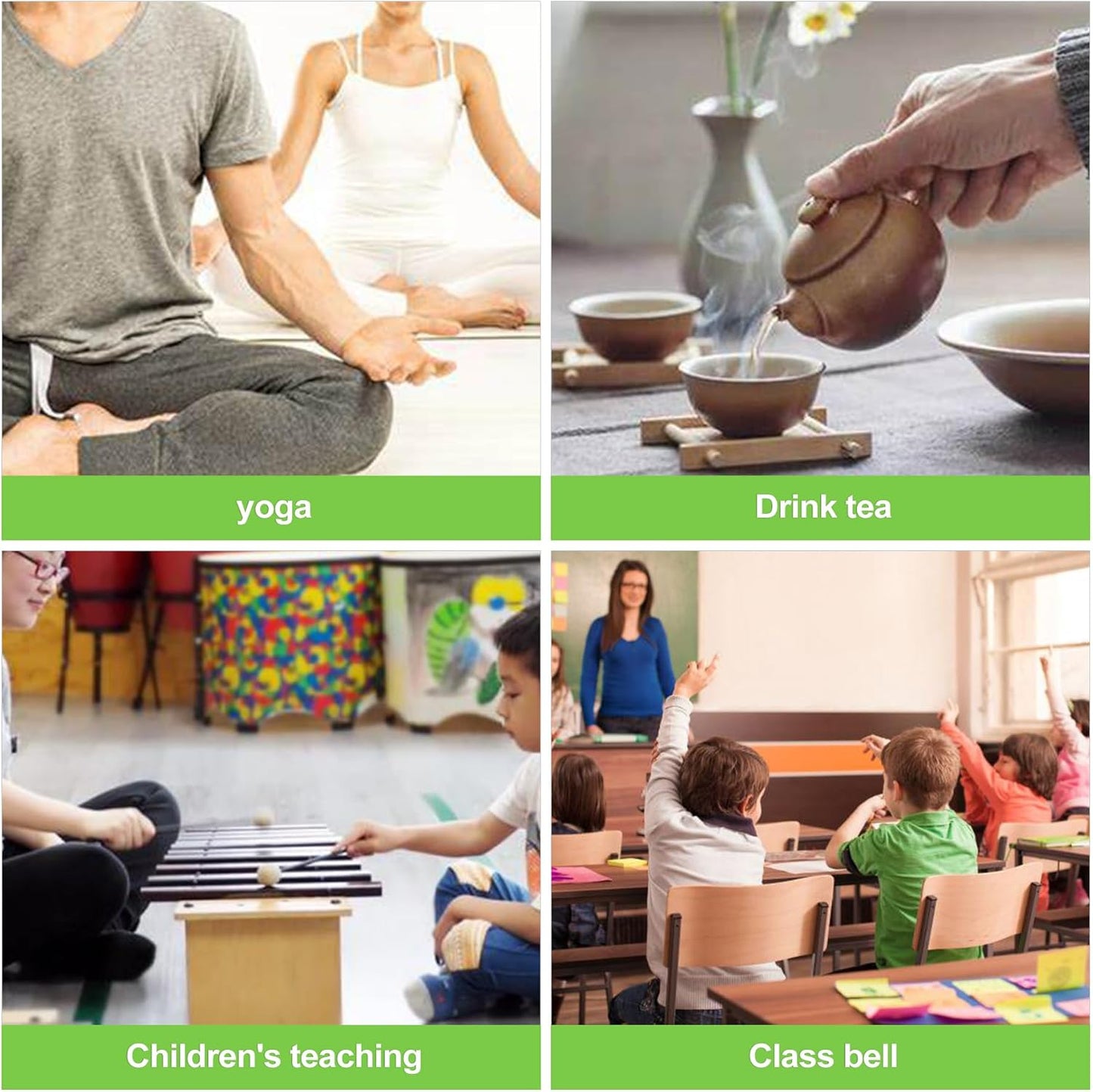 Meditation Chime Solo Hand Bell, Classroom Management Chimes Instrument, Mindfulness Bell for Teachers, Yoga, Prayer, Silver (7")