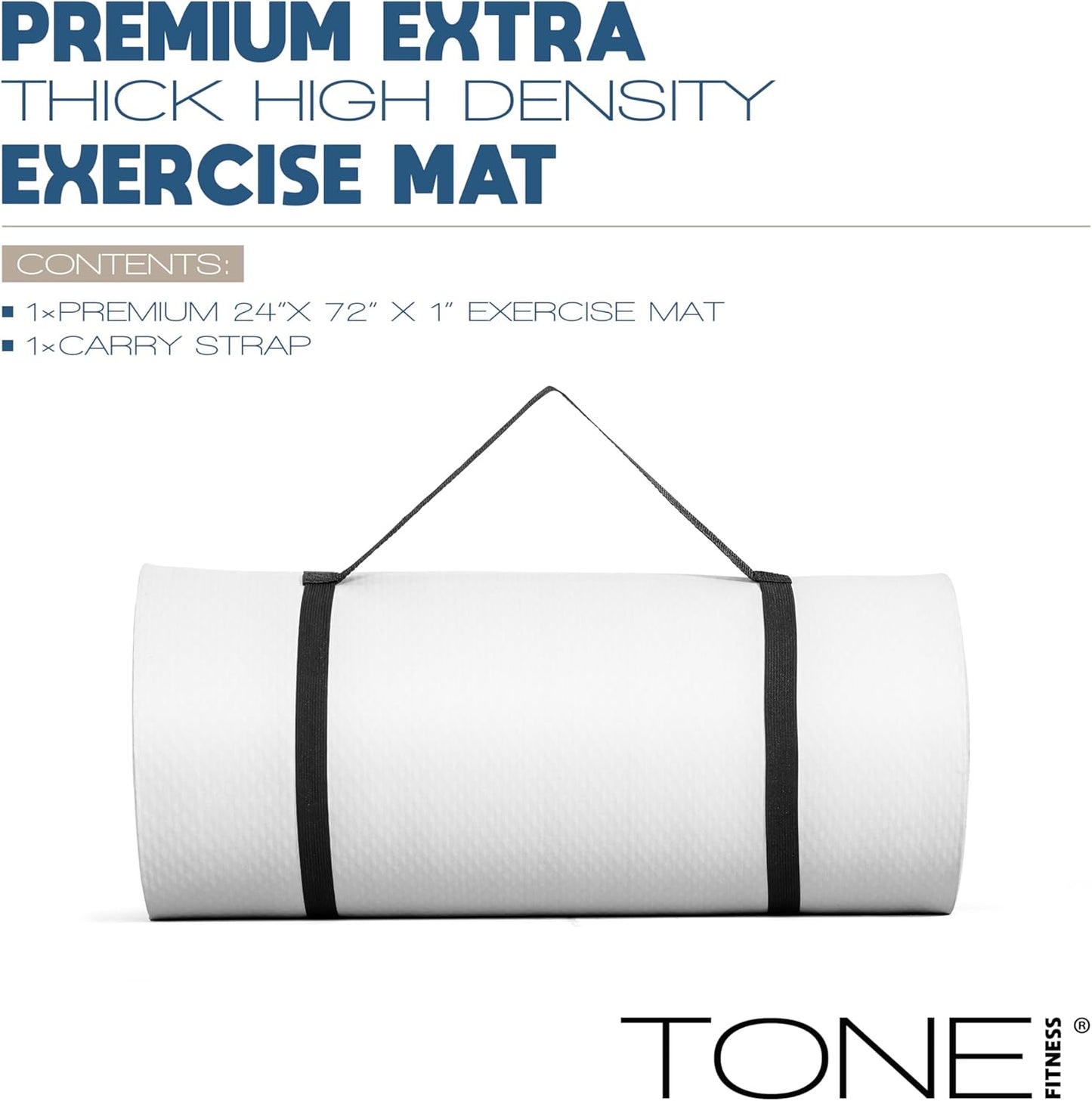 Tone Fitness 1-Inch Thick Yoga Mat | High-Density, Non-slip Exercise Mat with Carrying Strap for Yoga, Pilates, & Home Gym Workouts | Multiple Options