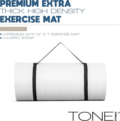 Tone Fitness 1-Inch Thick Yoga Mat | High-Density, Non-slip Exercise Mat with Carrying Strap for Yoga, Pilates, & Home Gym Workouts | Multiple Options