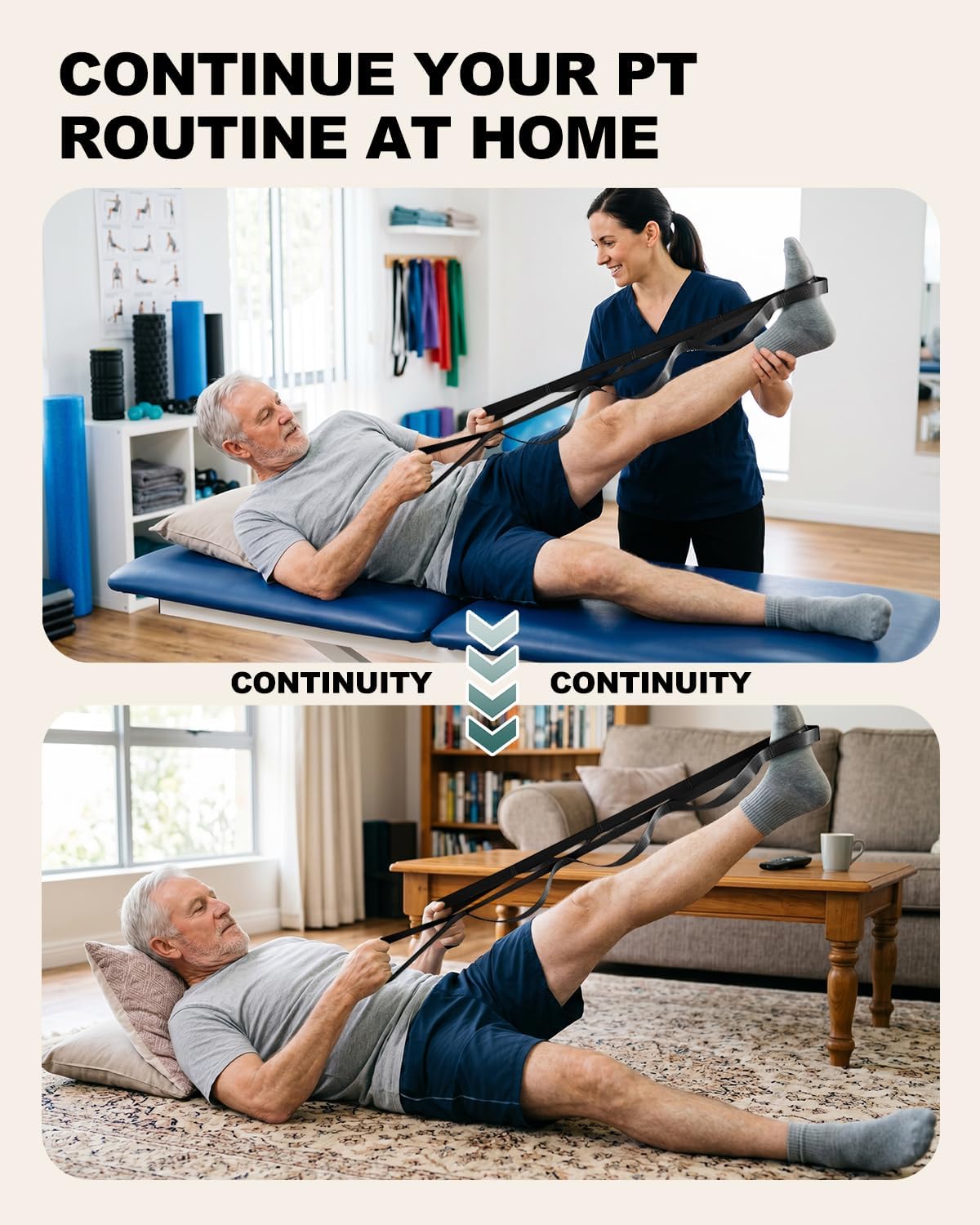 Trideer Non-Elastic Stretching Strap with Loops for Physical Therapy & Rehab, Knee Hip Leg ROM Post-Surgery, Yoga Strap for Stretching, Leg Lifter Strap Mobility Aid, Hamstring Calf Back