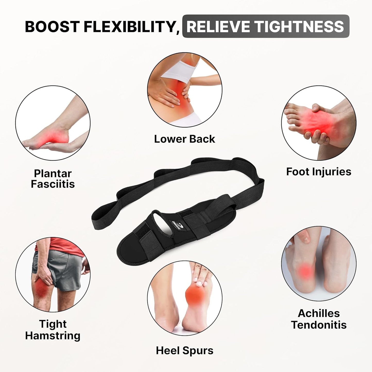 DMoose Fitness Foot & Calf Stretcher with Adjustable Padded Stretching Strap for Plantar Fasciitis, Hamstring, Heel Spurs and Achilles Tendonitis Relief - Yoga Leg Stretch Strap for Flexibility