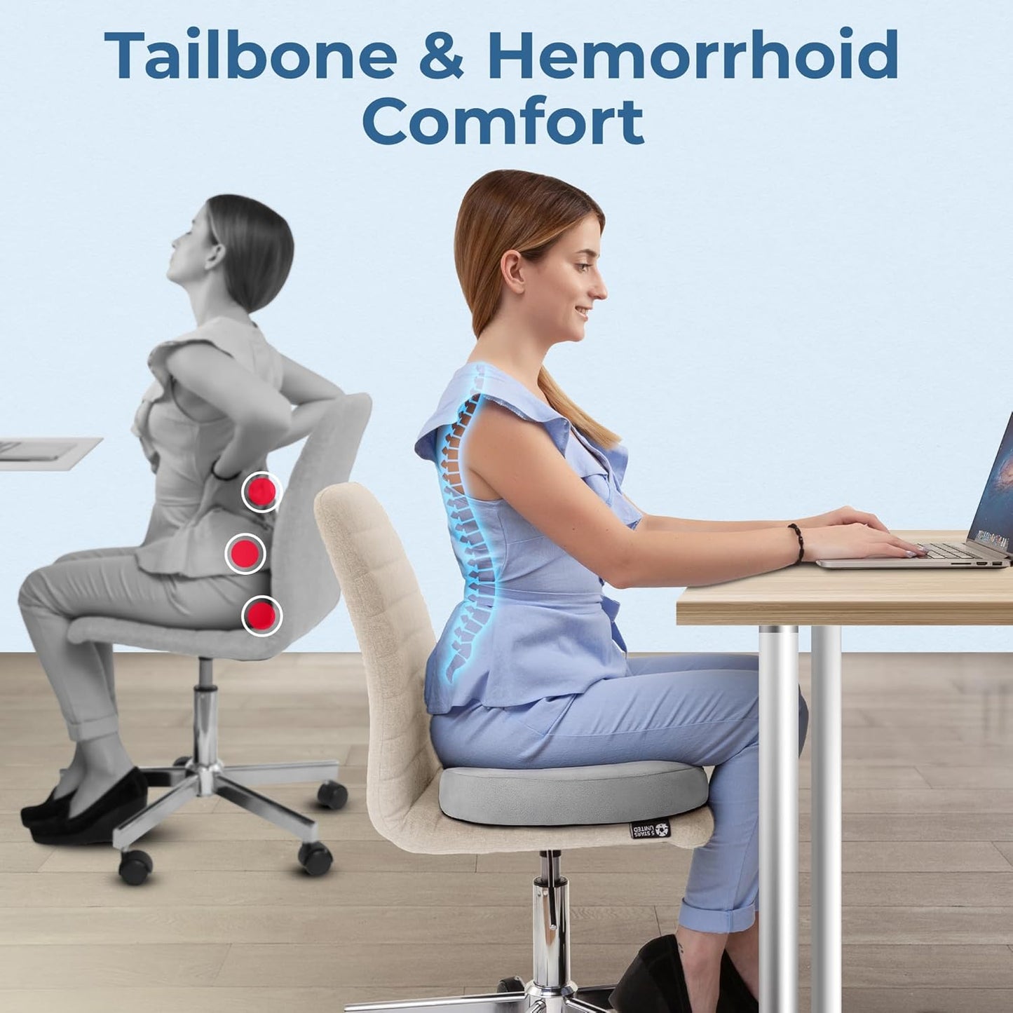 5 STARS UNITED Donut Pillow Hemorrhoid Tailbone Cushion – Large Floor Cushion for Pain Relief – Coccyx, Prostate, Sciatica, Pelvic Floor, Pressure Sores, Pregnancy, Postpartum Recovery, Black